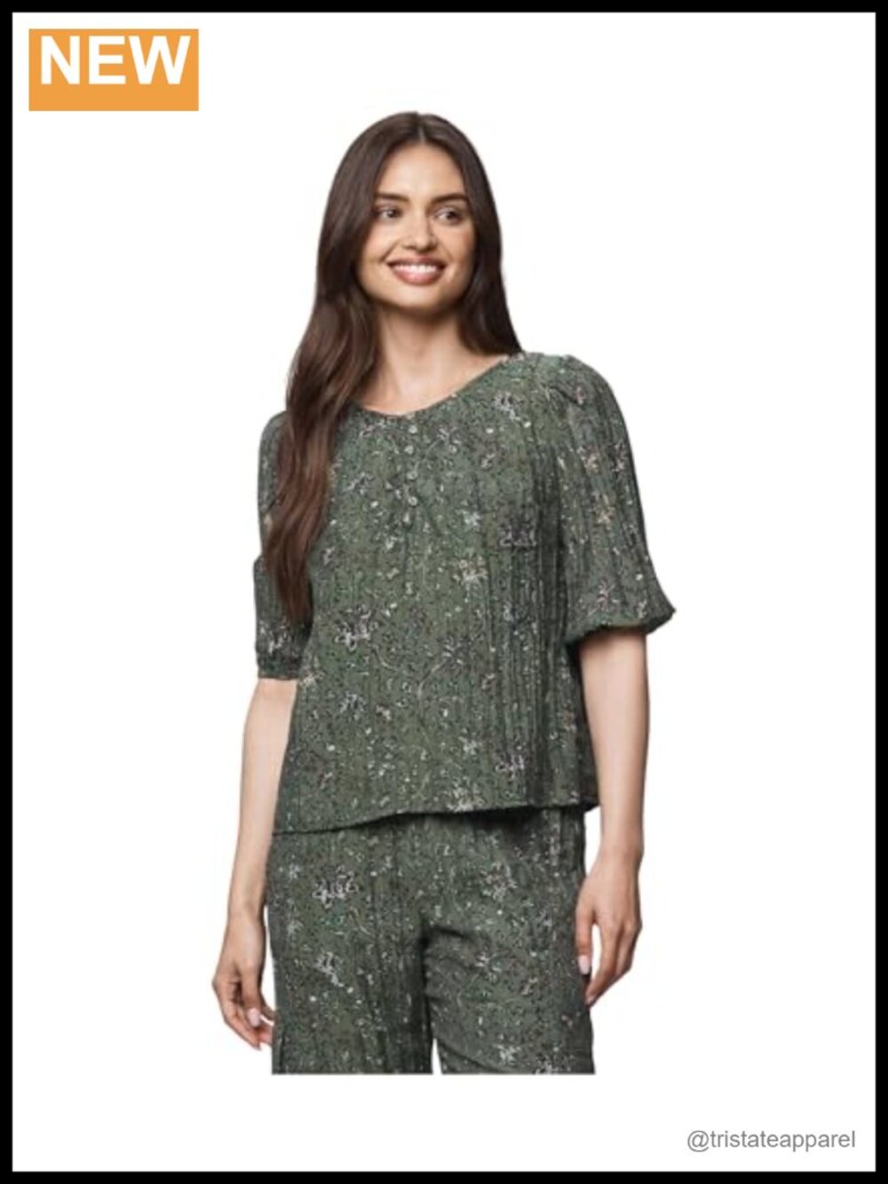 Elegant Floral Blouse with Pleating and Elastic Cuffs